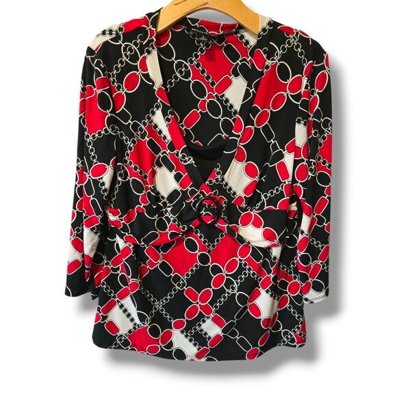 Briggs New York Women’s Geometric Print Belted detail Blouse Large - Picture 1 of 8